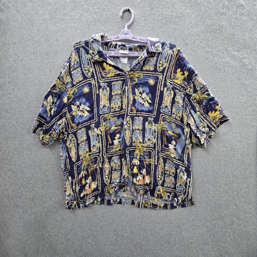 Disney Men Button Up Shirt XL Blue Graphic Disney Characters Hawaiian Shirt